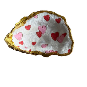 Handcrafted Oyster Shell Trinket Dish Heart Design Gold Trim Coastal